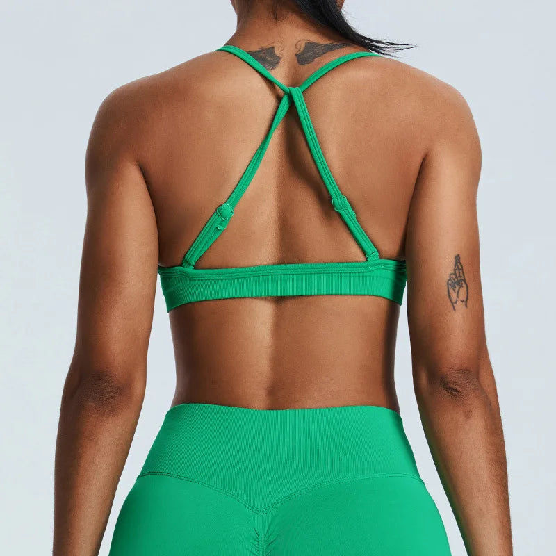 Women Sports Underwear Scrunch Push-up High Support Adjustable Thin Shoulder Strap Tank Fitness Top Seamless Workout Yoga Bras