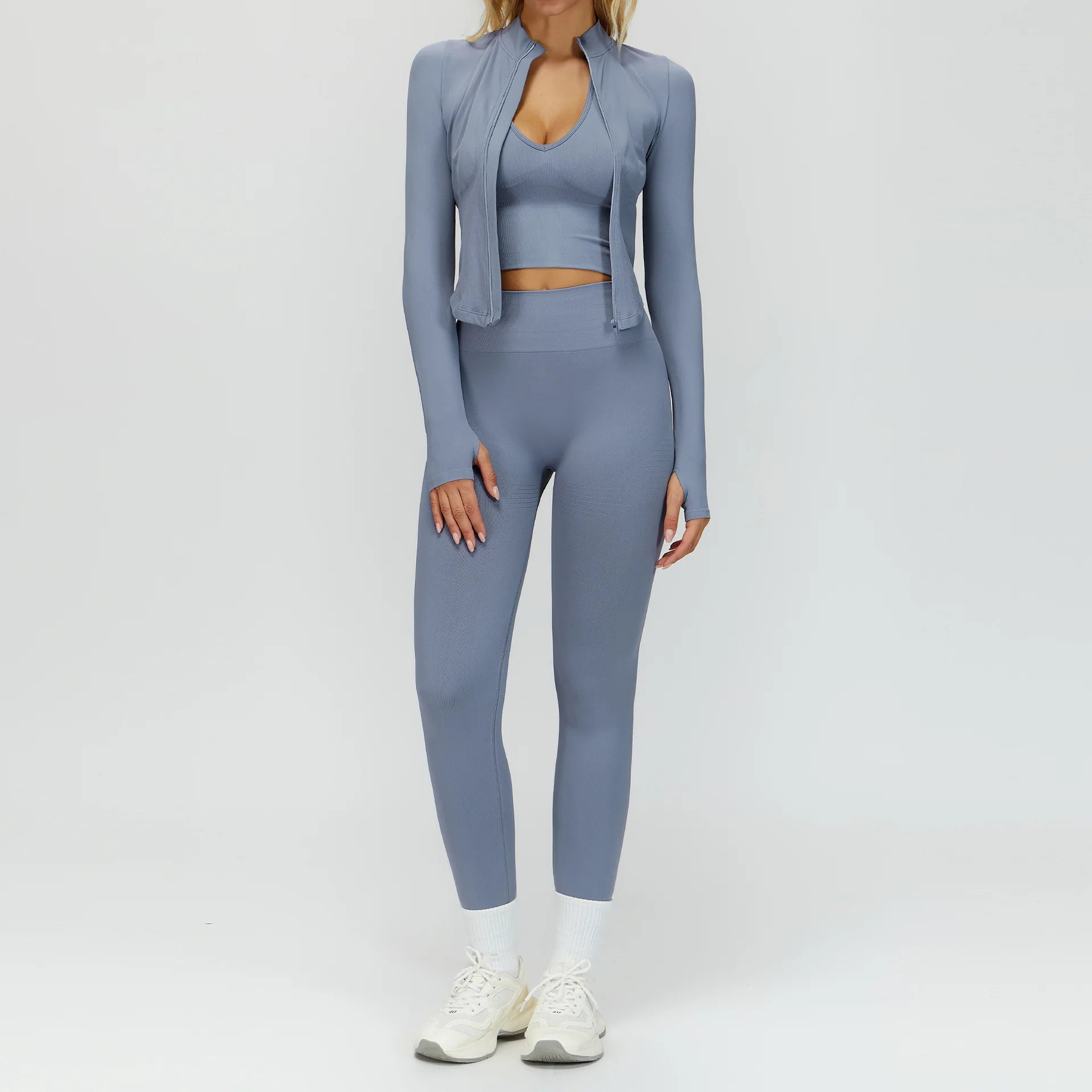 Seamless Yoga Set 3PCS Women Sportswear Workout Clothes Athletic Wear Gym Legging Fitness Bra Crop Top Long Sleeve Sports Suits