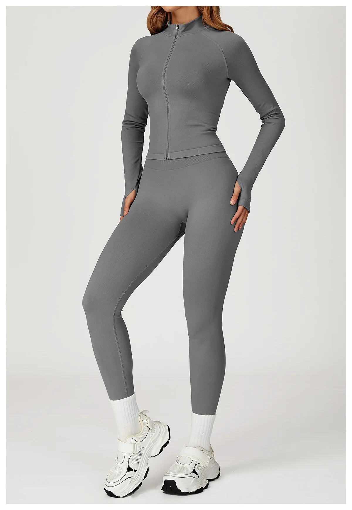 Seamless Zipper Jacket Women Crop Top Yoga T-shirts Solid Sports Top Long Sleeve Running Shirts Quick Dry Fitness Gym Sport Wear