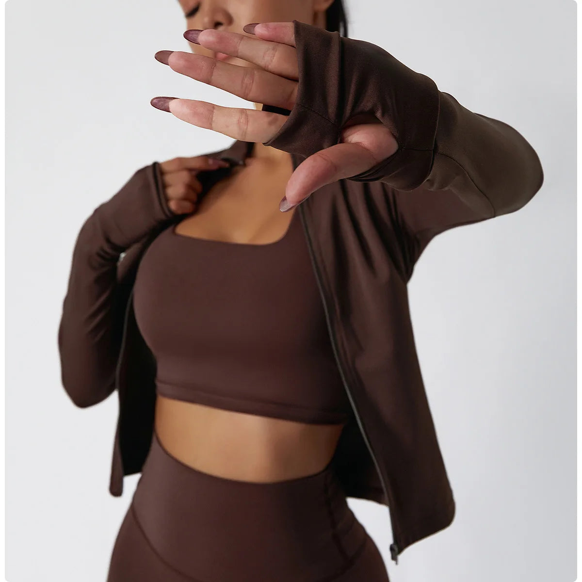 Women Zipper Jacket Yoga T-shirts Solid Sports Top Long Sleeve Crop Tops Running Shirts Sexy Quick Dry Fitness Gym Sport Wear