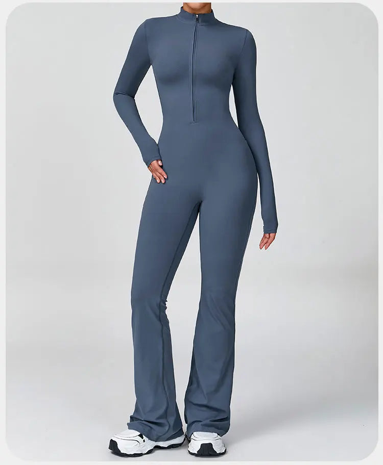 Gym Jumpsuit Women Rompers Fitness Suit Sports Overalls for Woman Tracksuit Yoga Clothing Zipper Long Sleeved Workout Sportswear