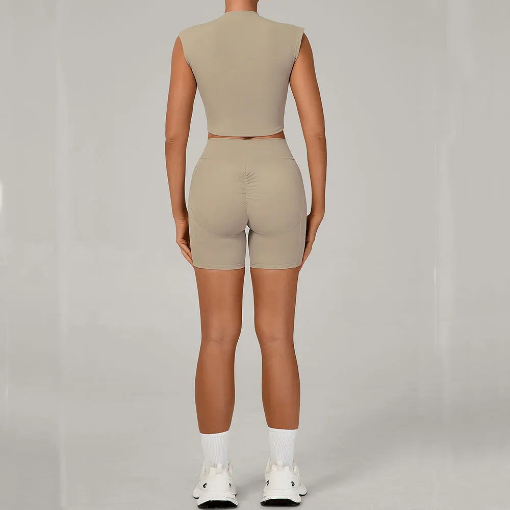 Yoga Sets Workout Sets Women Tracksuit 2 Pieces Gym Suits Yoga Short Sleeves High Waist Shorts Outfits Running Fitness Clothes