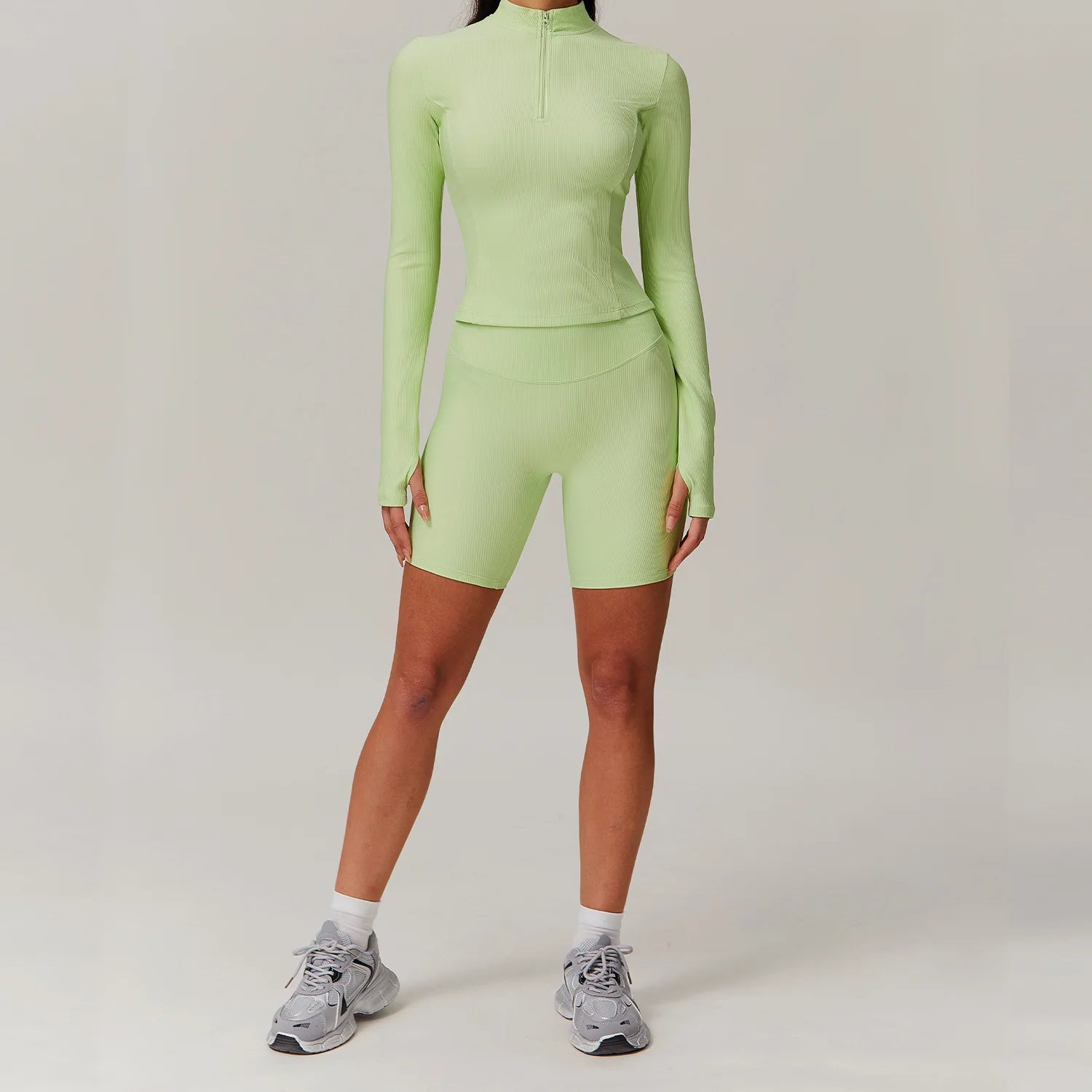 2 Pieces Yoga Suit Women Sports Set Ribbed Gym Set Women Tracksuit Running Workout Zipper Long Sleeve Sports Shirt Yoga Clothing