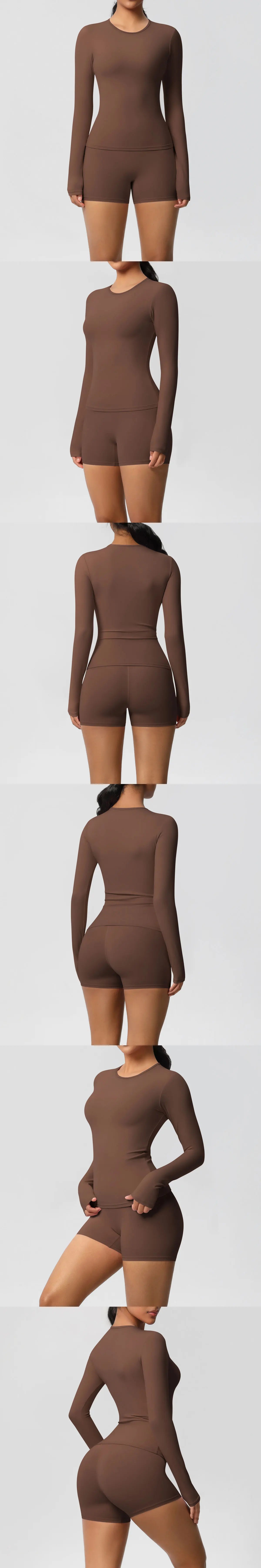 Yoga Clothes Set 2 Piece Gym Sports Shorts Set Women Long Sleeved High Waist Shorts Fitness Suit Running Workout Tracksuit
