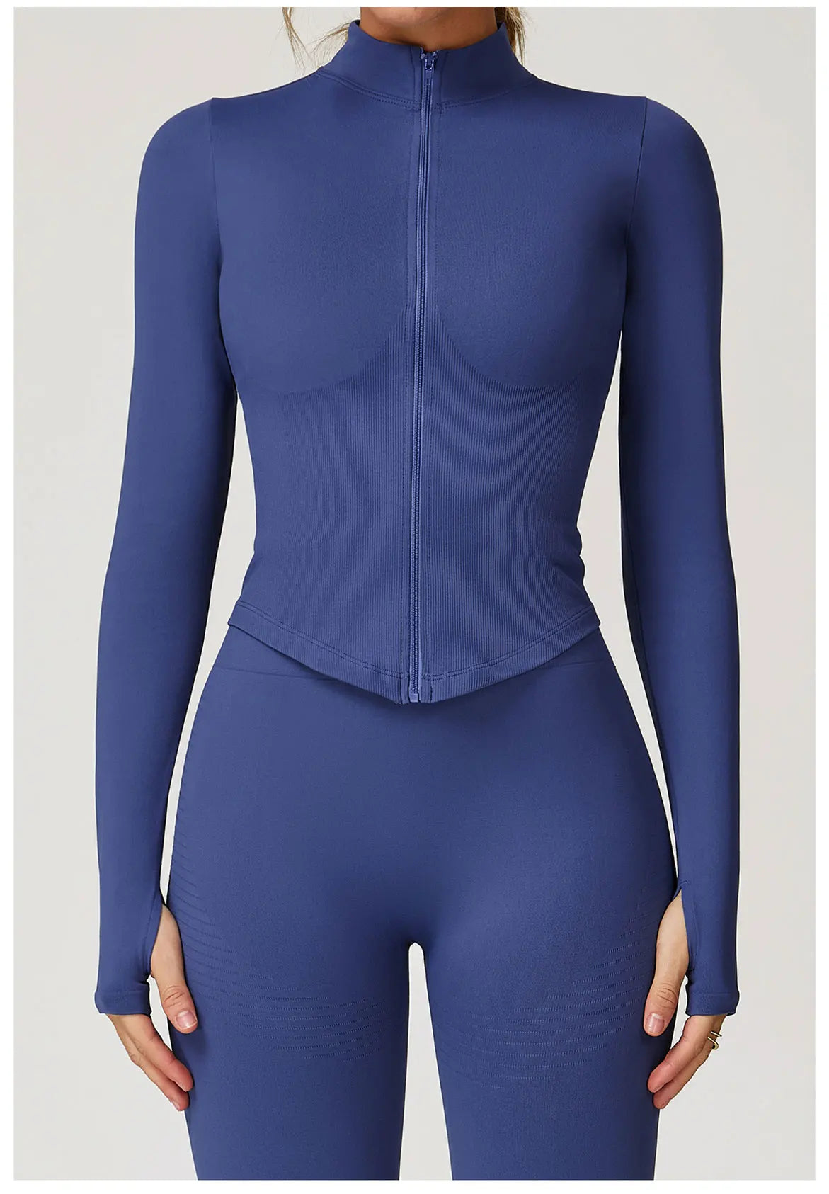 Ribbed Yoga Tops Women's Yoga Long Sleeved Standing Collar Sports Jacket Running Training Fitness Top Gym Workout Running Shirt