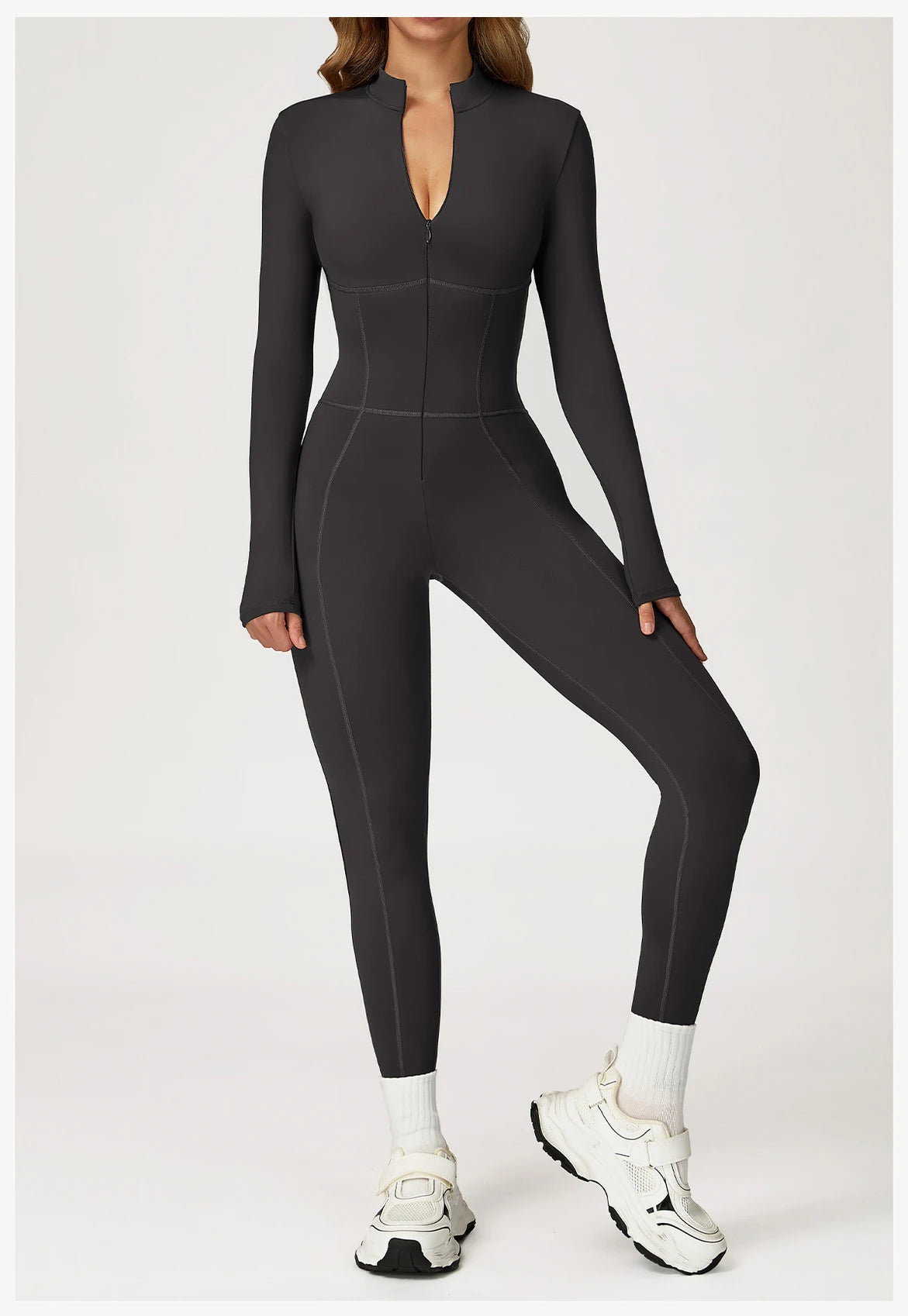 Yoga Overalls Long Sleeved Women's Sportswear Gym Boilersuit Zipper Jumpsuits Workout High-intensity Fitness Skin-tight Garment