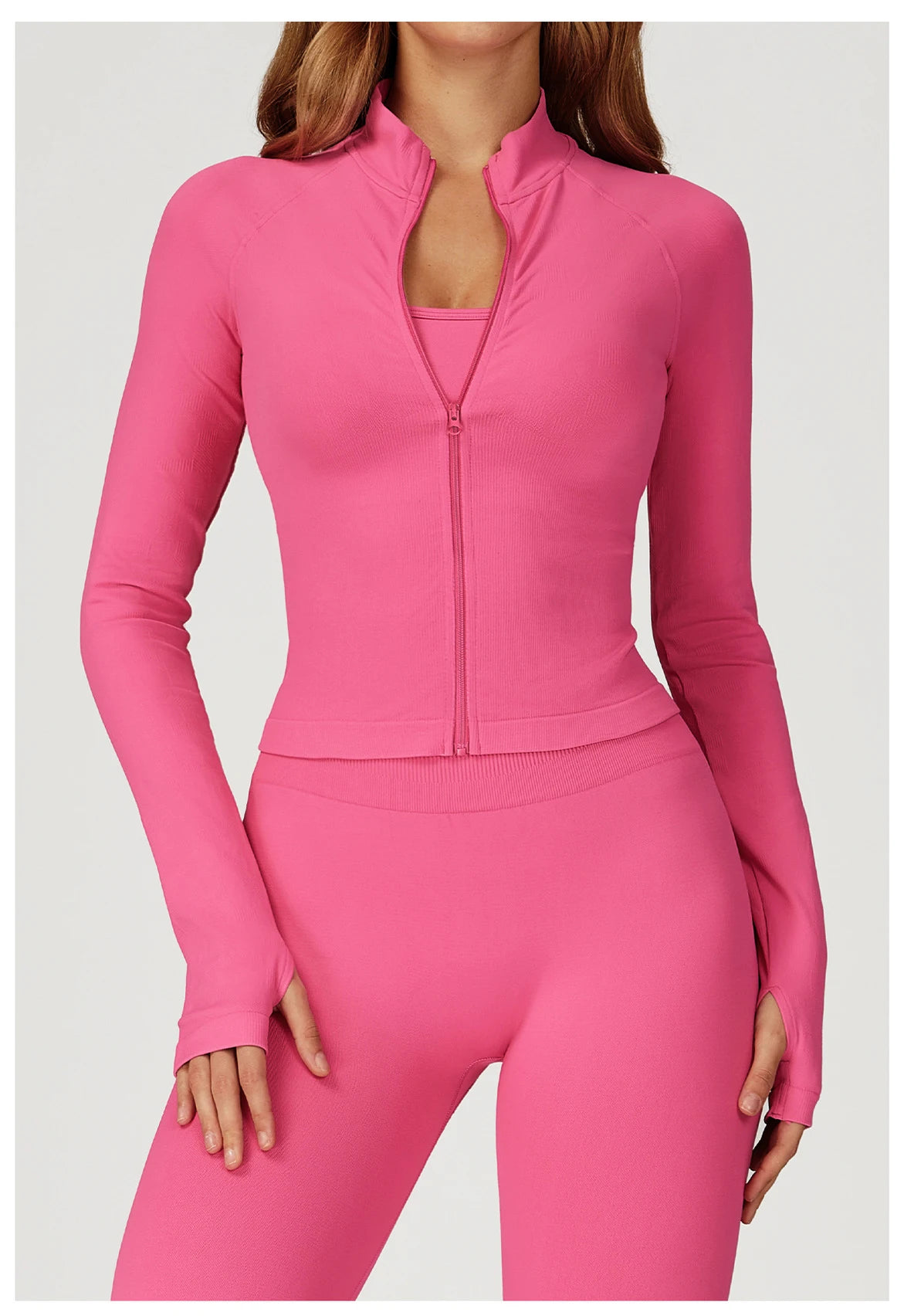 Seamless Zipper Jacket Women Crop Top Yoga T-shirts Solid Sports Top Long Sleeve Running Shirts Quick Dry Fitness Gym Sport Wear