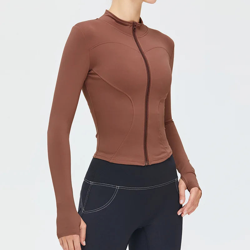 Zipper Jacket Women Sports Long Sleeve Push Up Fitness Yoga Shirt Gym Top Activewear Running Coats Workout Clothes Woman Jacket