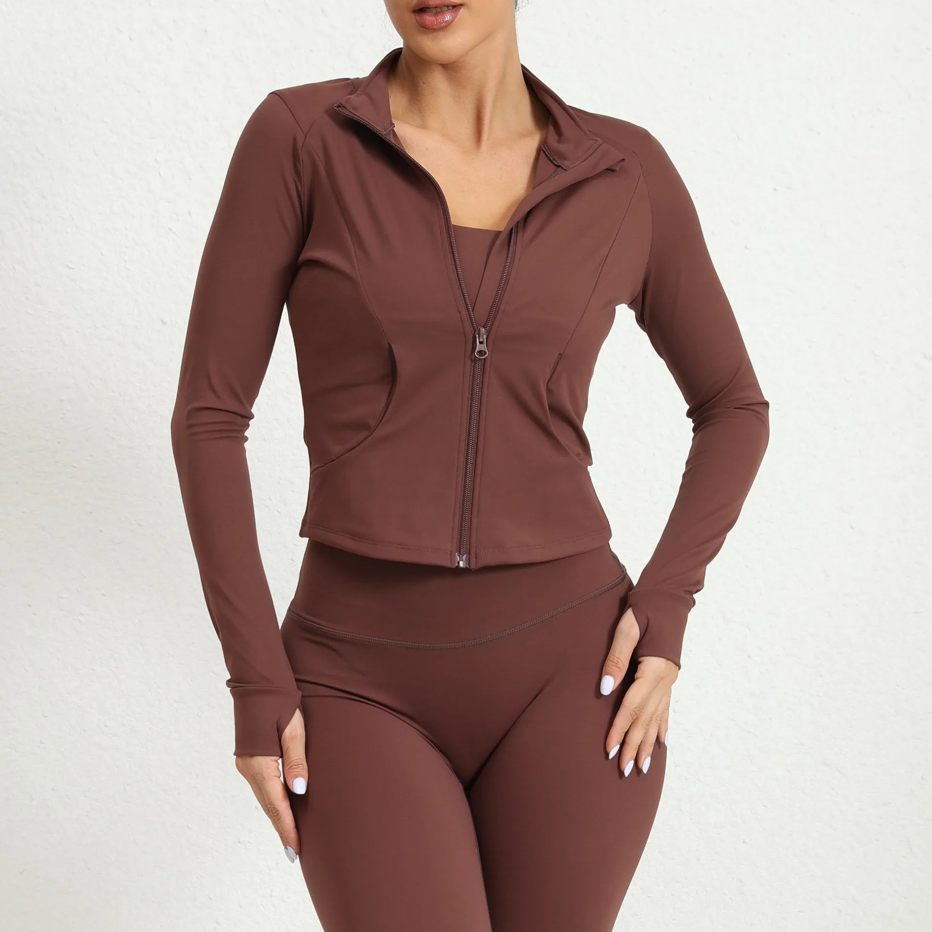 Women Jacket Slim Fit Long Sleeved Zipper Fitness Coat Yoga Crop Tops With Thumb Holes Gym Jacket Workout Tracksuit Sweatshirts