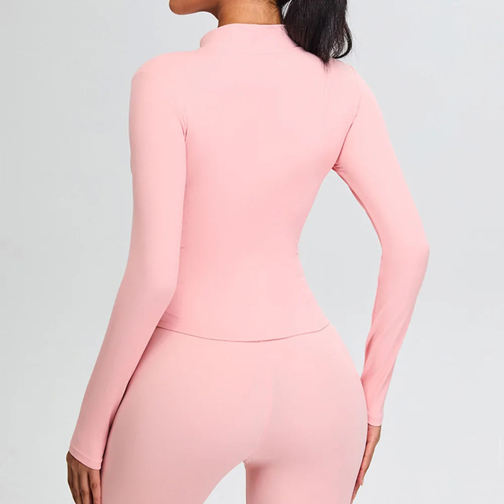 Half Zipper Yoga Long Sleeve Women Shirt Sports Jacket Fitness Gym Top Activewear Running Coats Sports Workout Clothes Woman Top