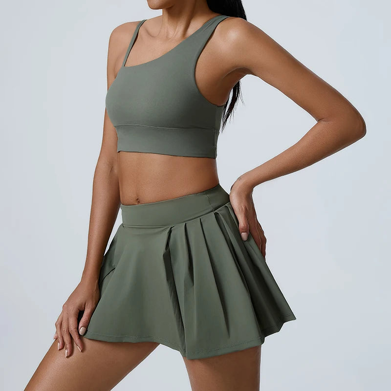 Yoga Set 2PCS Women Sport Suit Gym wear Workout Clothes Sports Crop Top Yoga Short Skirt Fitness Bra Set Breathable Gym Suits
