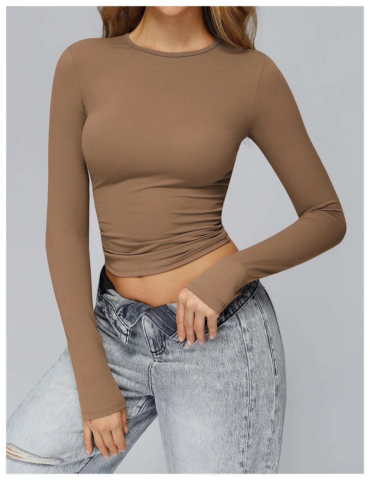 Yoga T-shirts Solid Sports Top Women Long Sleeve Gym Workout Running Shirts Sexy Exposed Navel Quick Dry Fitness Gym Sport Wear