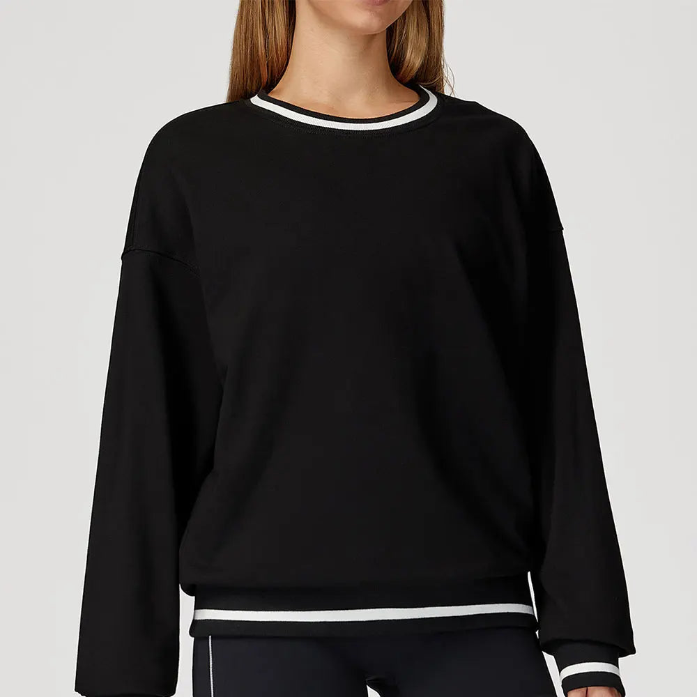 New Color Blocking Hoodie for Women Long Sleeved Loose Round Neck Top Fashionable Hoodie Outdoor Casual Running Sports Top