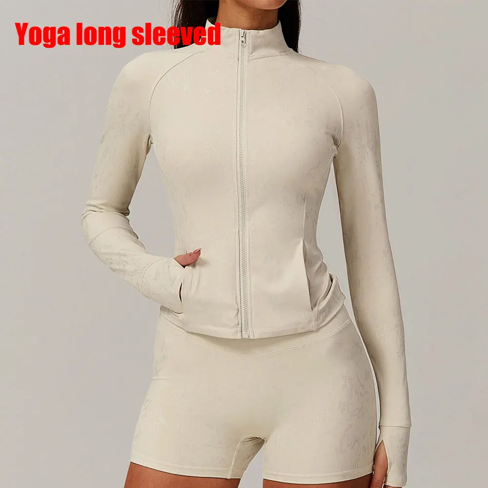 Zipper Jacket Women Yoga T-shirts Crop Tops Solid Sports Top Long Sleeve Running Shirts Sexy Quick Dry Fitness Gym Sport Wear