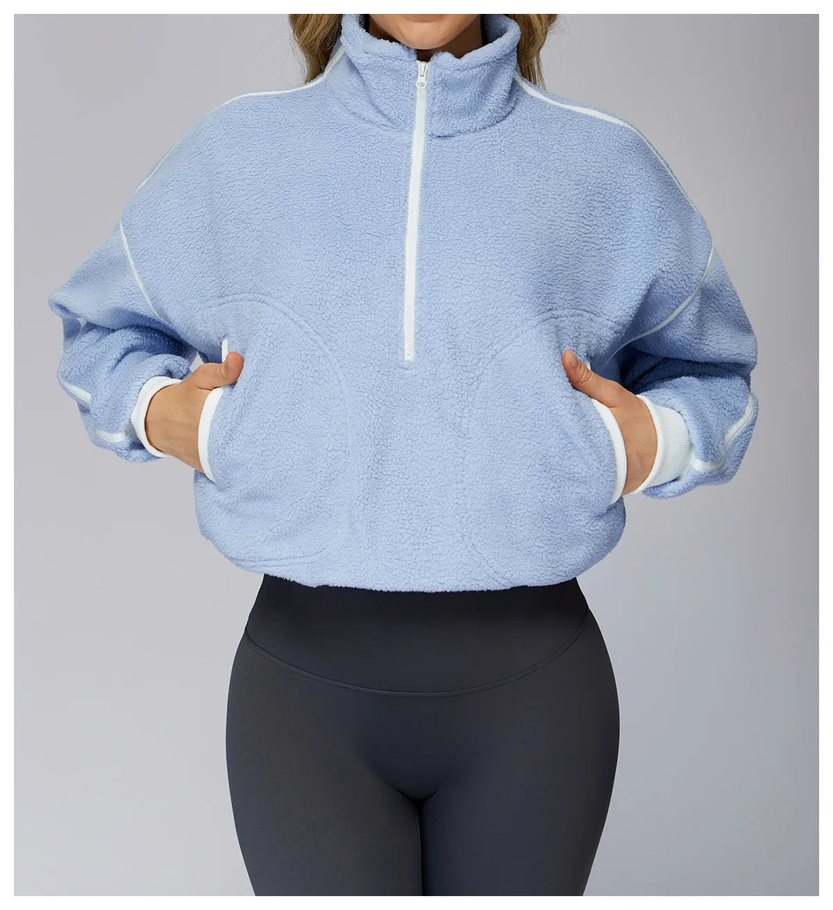 Winter Women's Standing Collar Windproof and Warm Fleece Jacket Women's Long Sleeved Running and Fleece Sports Jacket
