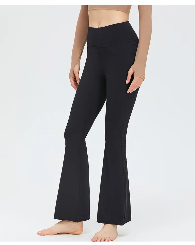 Flare Legging Pocket Yoga Pants Women Bell-bottoms Workout Yoga Trousers High Waist Tight Fitness Pants Gym Sports Wide Leg Pant