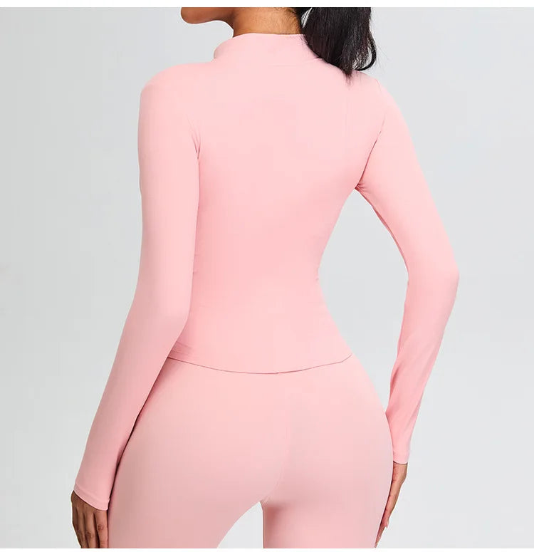 Half Zipper Yoga Long Sleeve Women Shirt Sports Jacket Fitness Gym Top Activewear Running Coats Sports Workout Clothes Woman Top