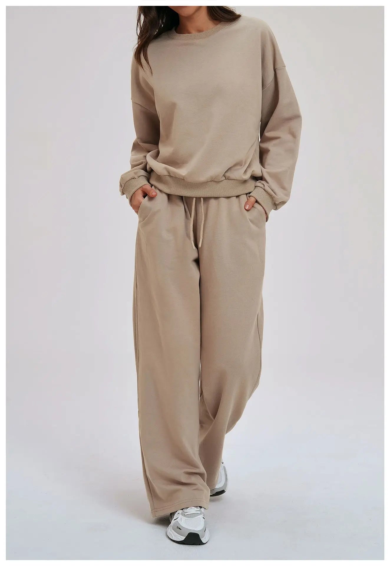 Knitted Round Neck Sports Hoodie for Women Long Sleeves for Outerwear Casual Loose Hoodie Running Top Fitness Sportswear