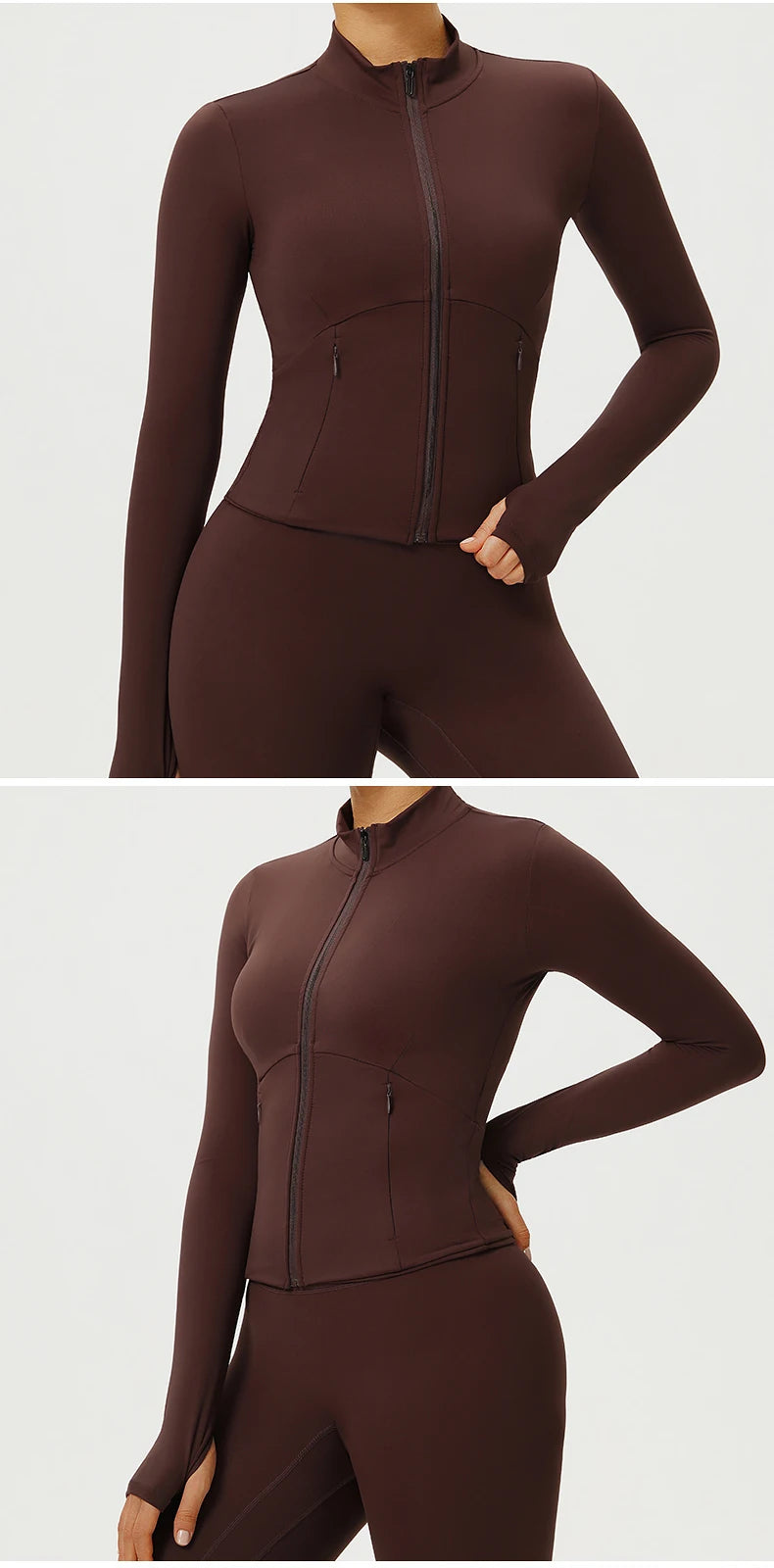 Women Outdoor Sports Long Sleeved Slim Yoga Clothes Quick Dry Zipper Cardigan Stand Up Collar Jacket Running Fitness Jacket Top