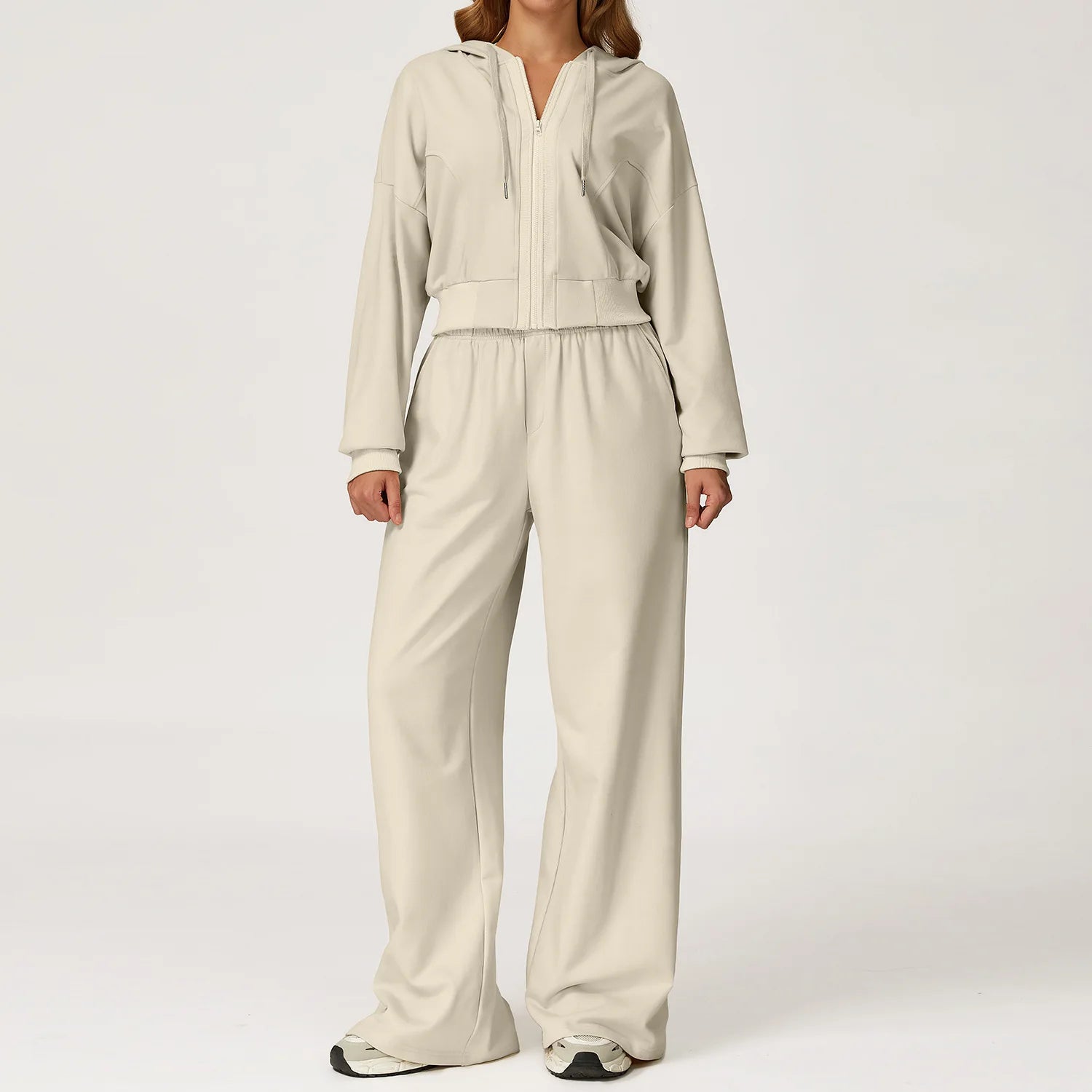 Winter 2-piece Casual Sports Hoodie Set Women's Long Sleeved Loose Yoga Set High Waisted Sweatpants Running and Fitness Set