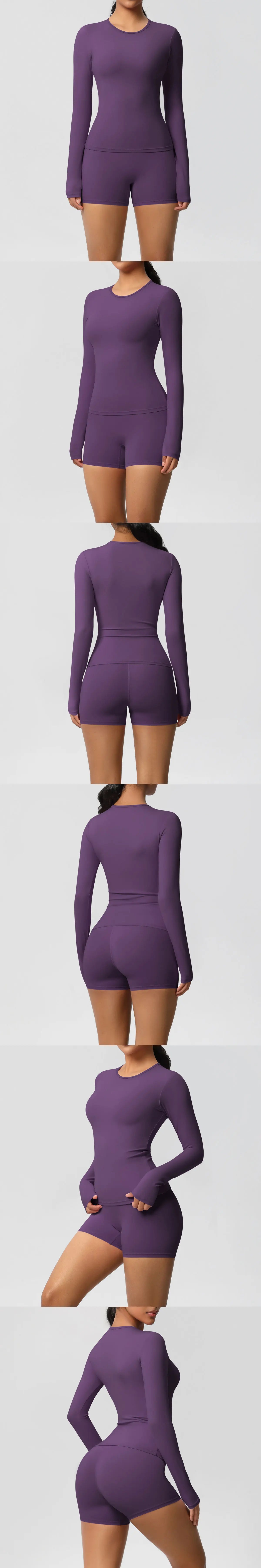 Yoga Clothes Set 2 Piece Gym Sports Shorts Set Women Long Sleeved High Waist Shorts Fitness Suit Running Workout Tracksuit