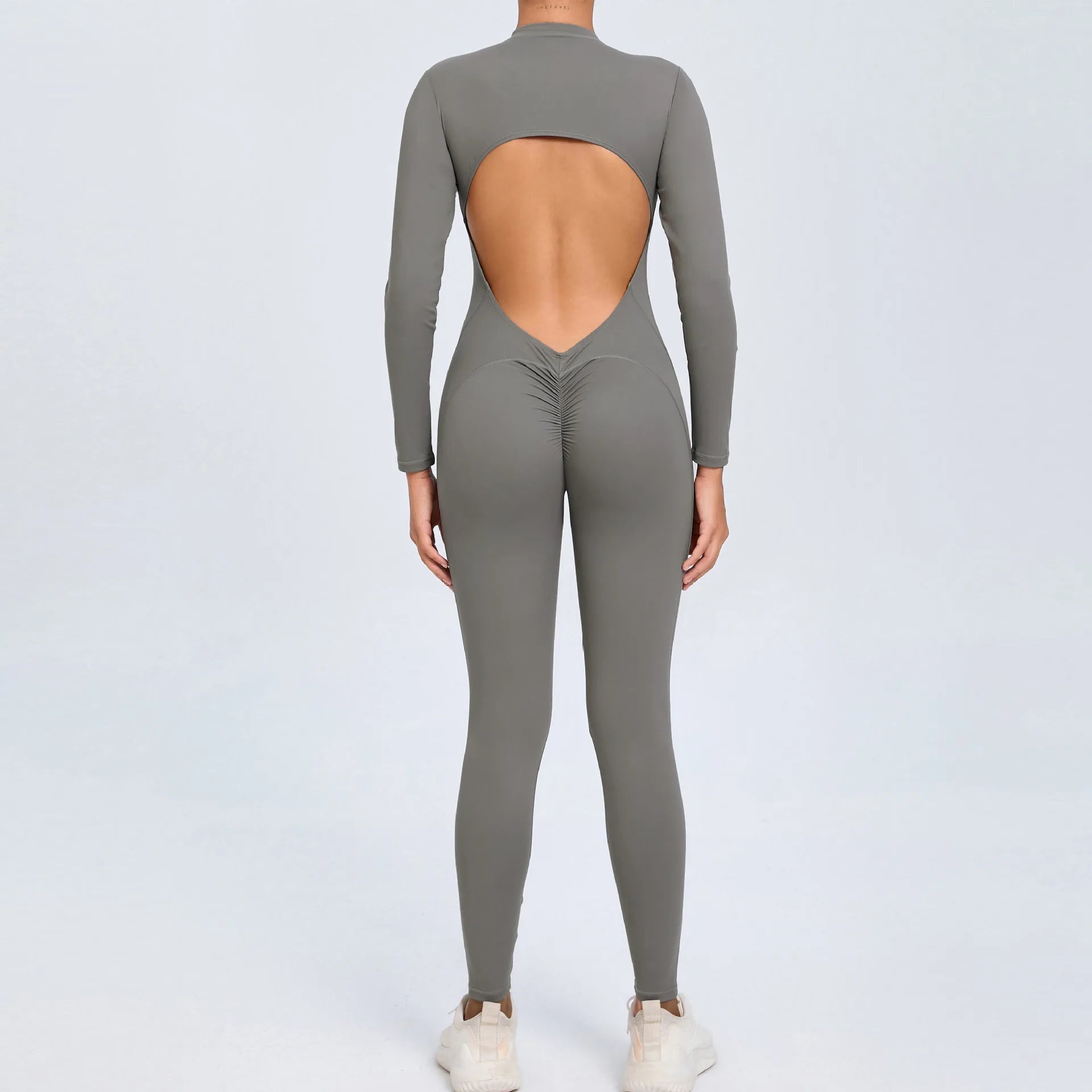 Backless Rompers Yoga Long Sleeved Women's Sportswear Gym Zipper Jumpsuits Workout Bodysuit Fitness One-piece Skin-tight Garment