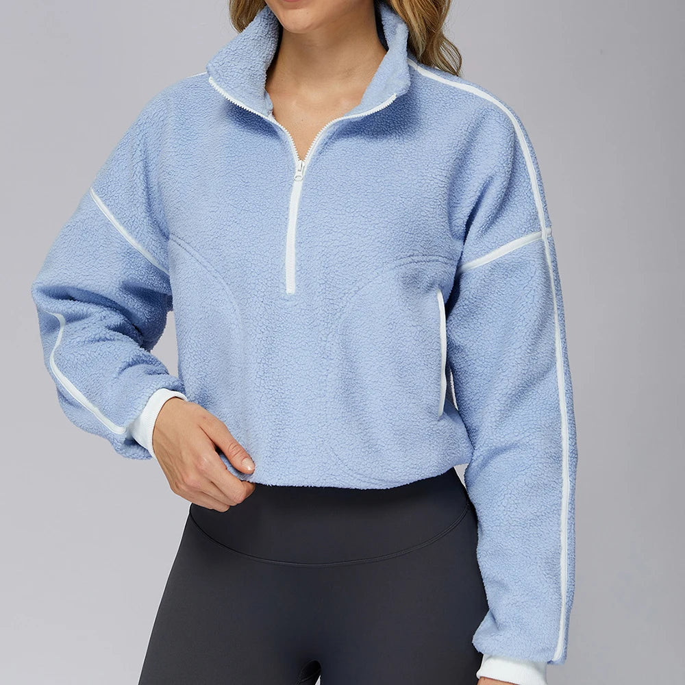 Winter Women's Standing Collar Windproof and Warm Fleece Jacket Women's Long Sleeved Running and Fleece Sports Jacket