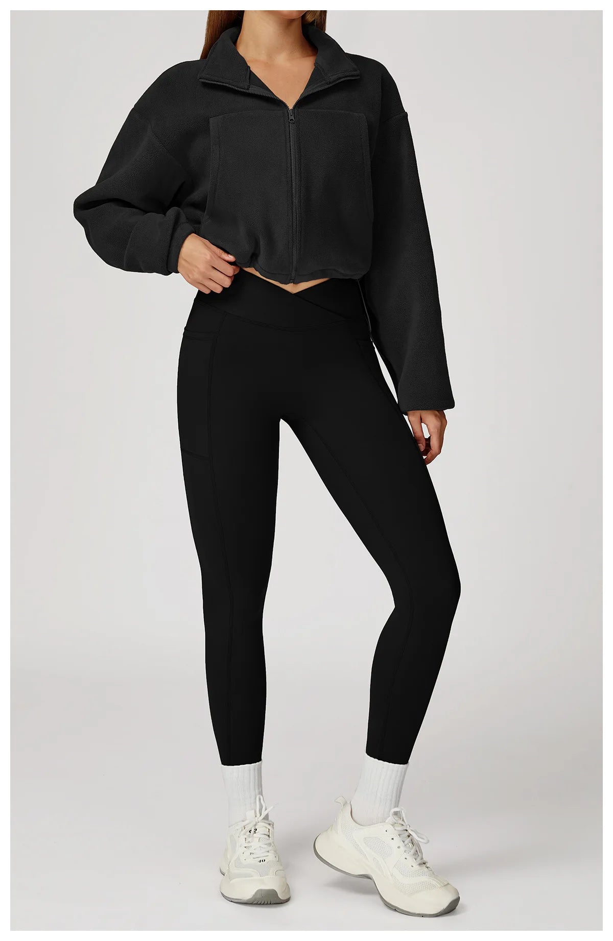 Winter Yoga Jacket Women Long Sleeved Stand Up Collar Windproof Warm Fleece Drawstring Jacket Running With Fleece Sports Jacket