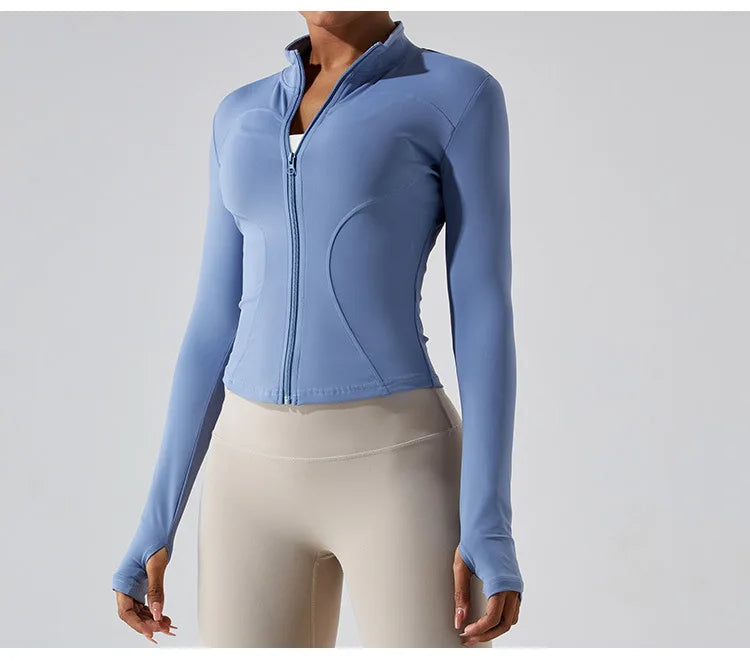 Zipper Jacket Women Sports Long Sleeve Push Up Fitness Yoga Shirt Gym Top Activewear Running Coats Workout Clothes Woman Jacket
