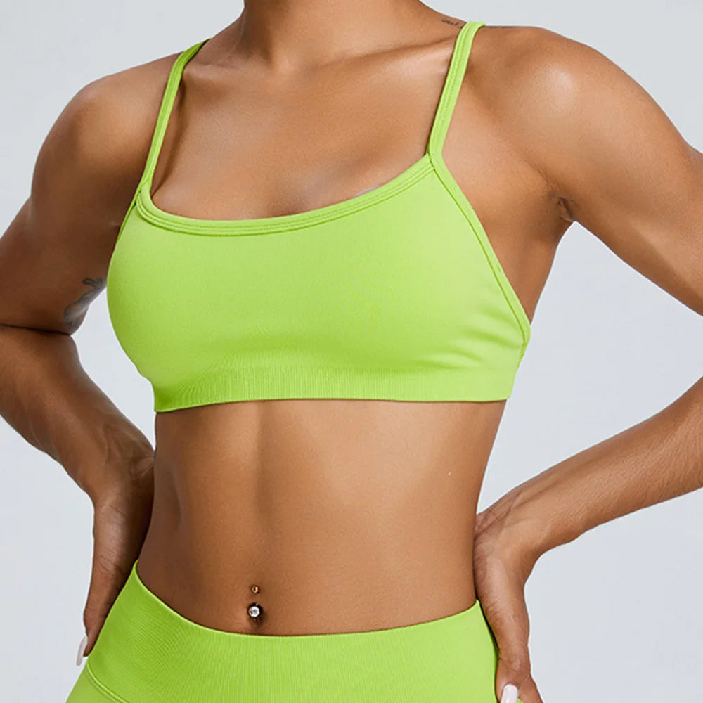 Seamless Soft Cross Back Women Sports Underwear Fitness Bra Tights Yoga Vest High Strength Shockproof Gym Sports Top Push Up Bra
