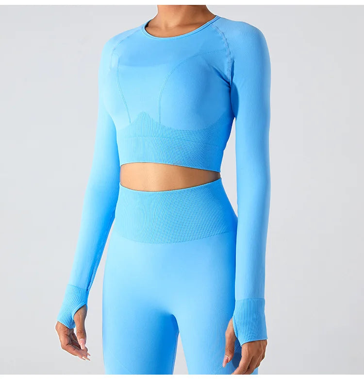 Women's Seamless Long Sleeve Top Yoga Shirts Running T-Shirt Workout Running Fitness Gym Sports Top Training Crop Top Solidcolor
