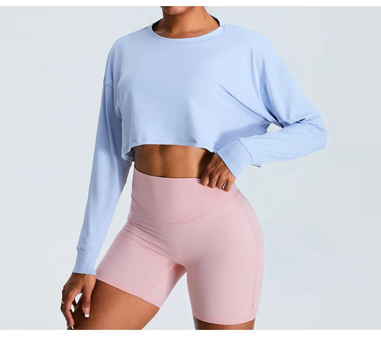 Women Loose Yoga Long Sleeved Fitness Top Loose Casual Sports T-shirt Quick Drying Workout Long Sleeved Running Fitness Clothes
