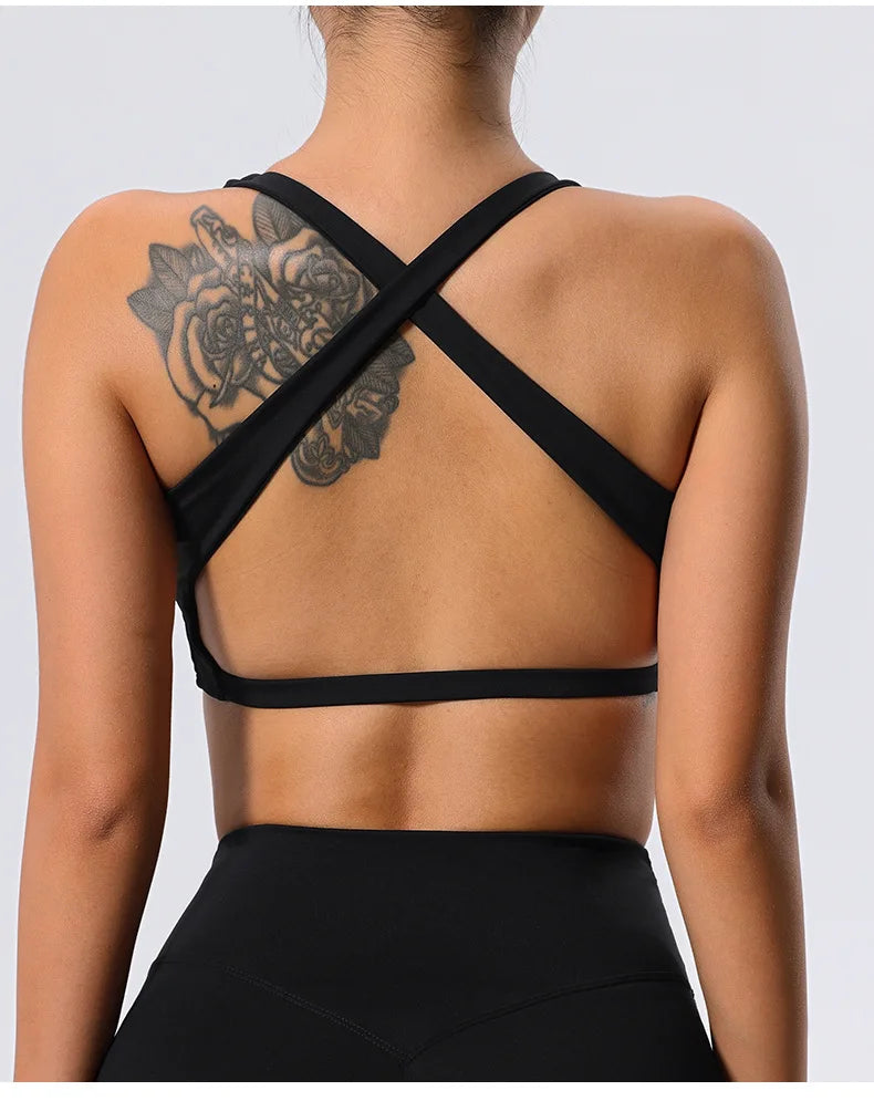 Push Up Sports Bra Women Underwear Cross Criss Top Padded Bralette Sports Bra Backless Training Fitness Workout Yoga Bra Women