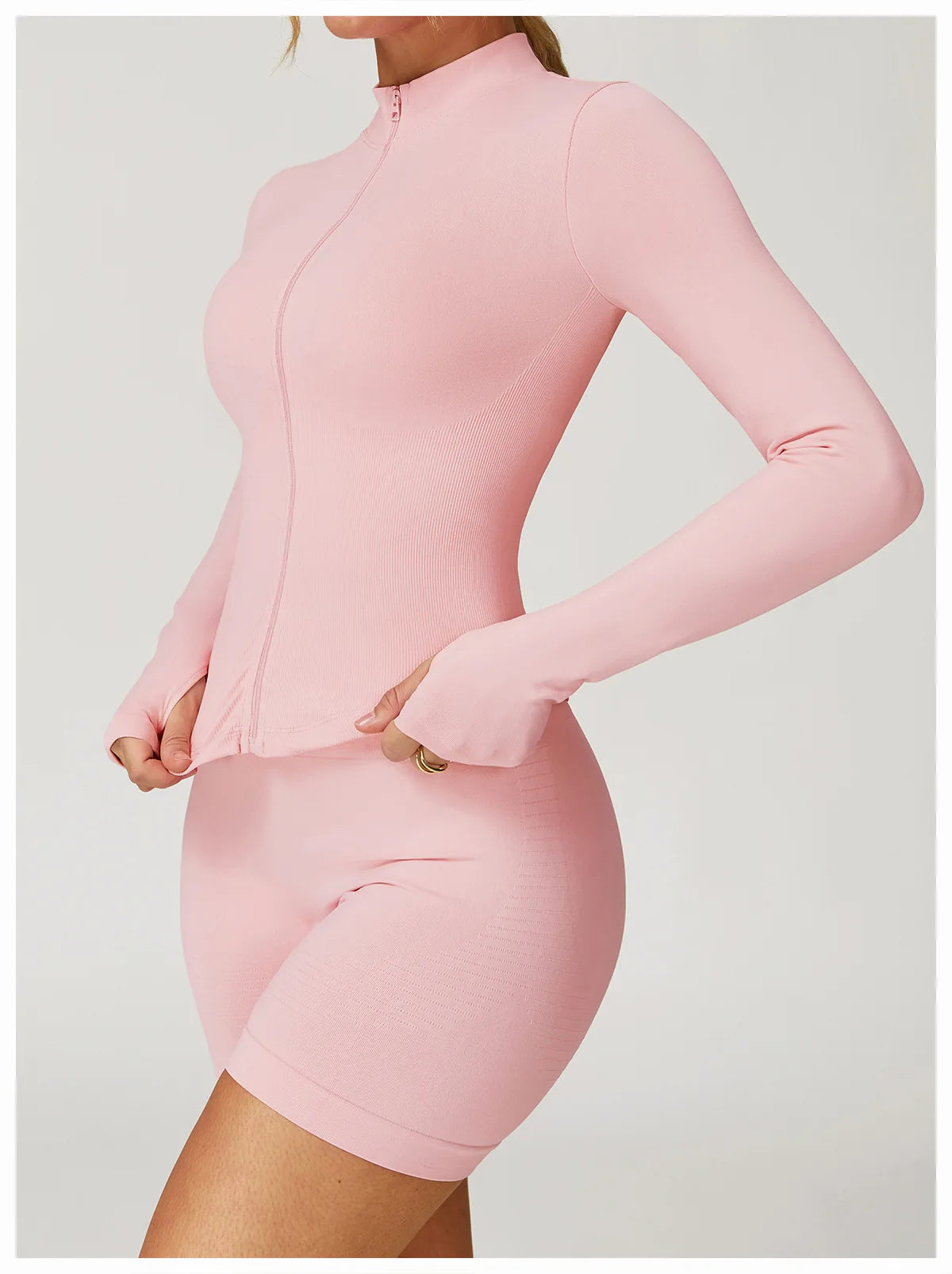 Ribbed Yoga Tops Women's Yoga Long Sleeved Standing Collar Sports Jacket Running Training Fitness Top Gym Workout Running Shirt