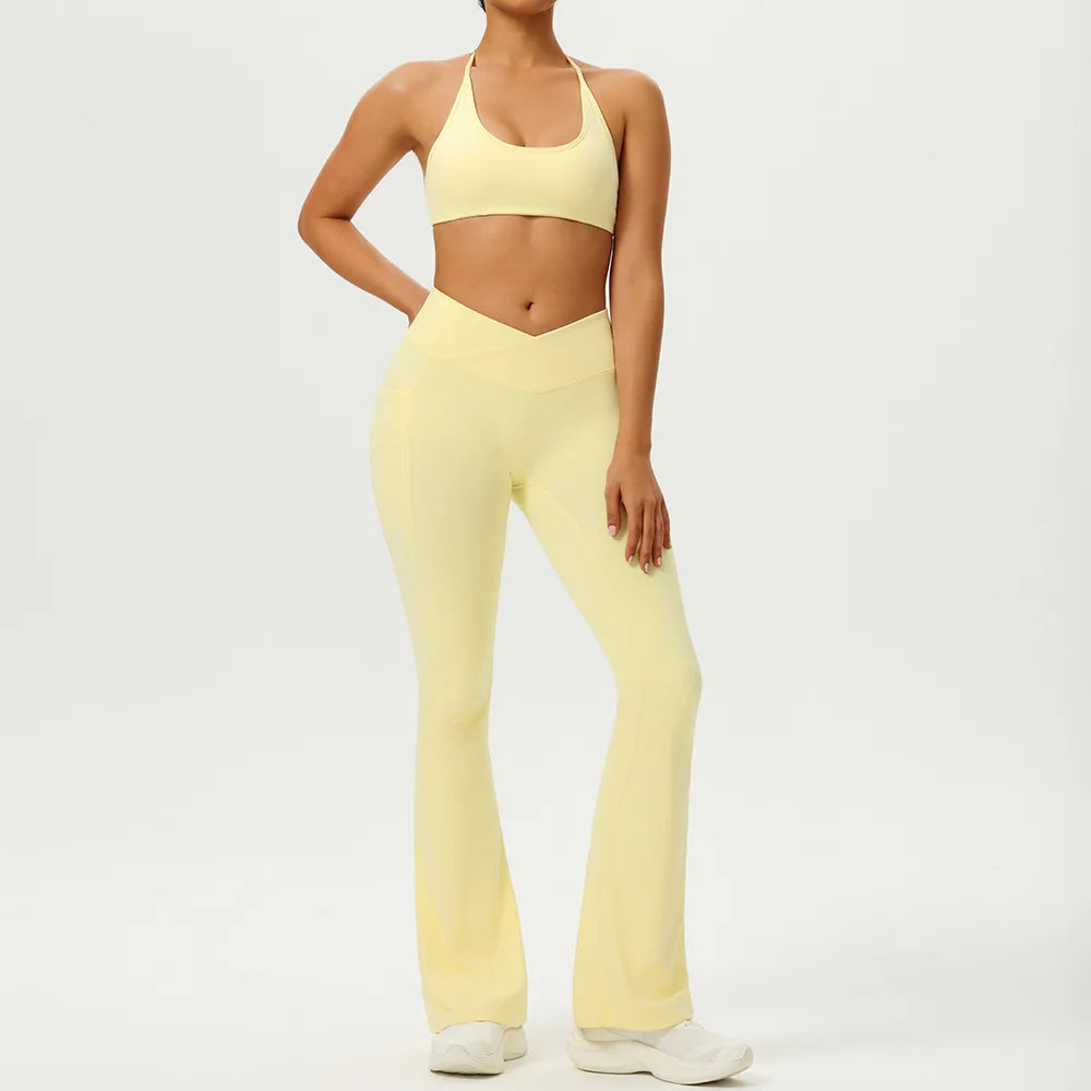 2PCS Women Tracksuit Gym Yoga Set High Waist Leggings Sports Bra Top Workout Outfit Fitness Activewear Running Training Clothes