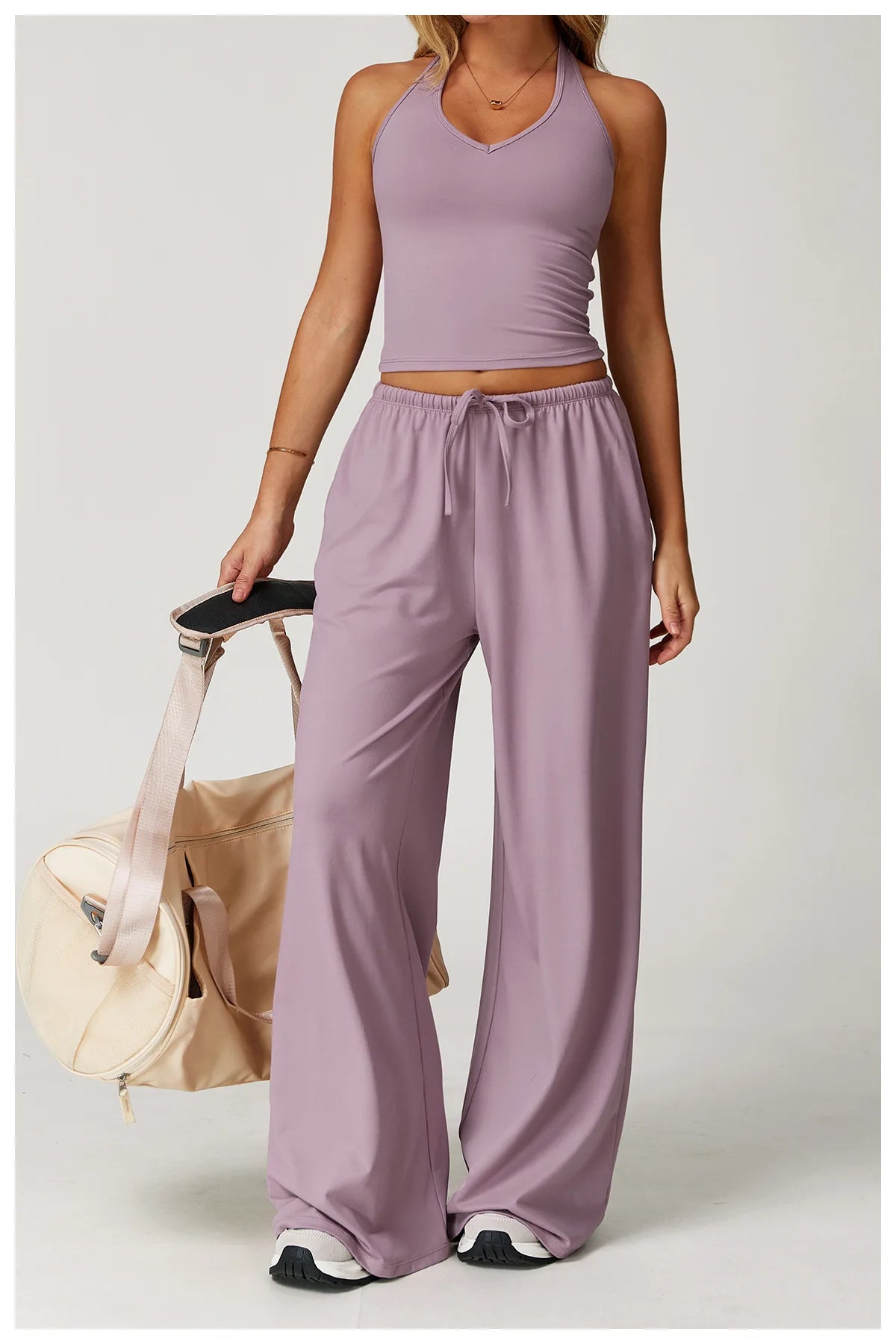 High Waist Yoga Pants Women's Hanging Wide Leg Loose Casual Pants Women's Sports Pants Fitness Running Elastic Drawstring Pants