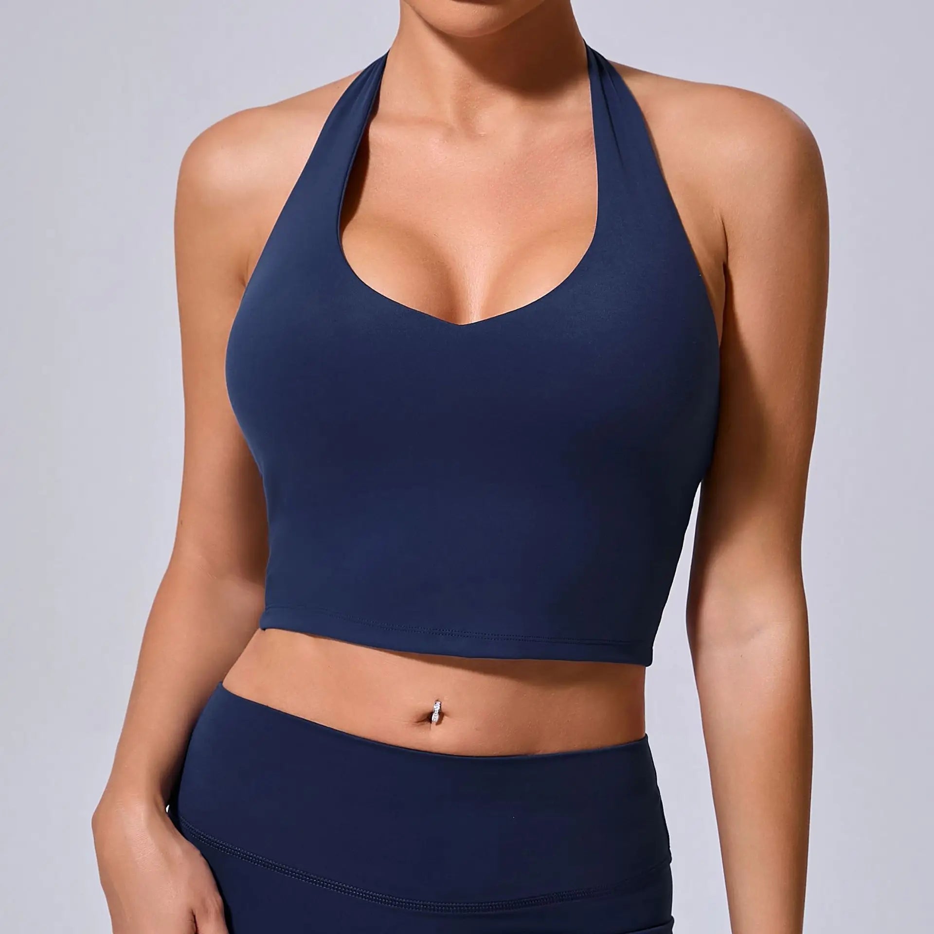 Women Hanging Neck Yoga Sports Bra Breathable Shock Proof Gym Workout Fitness Push Up Top Yoga Running Sportswear Vest Bra