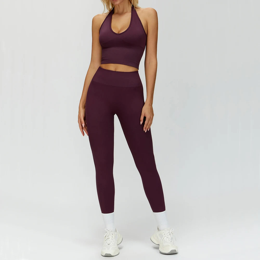 2PCS Seamless Women Tracksuit Yoga Set Workout Outfit Sportswear Gym Clothing Fitness Long Sleeve High Waist Legging Sports Suit