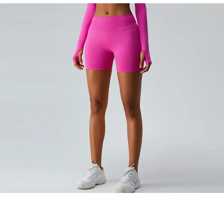 Seamless V Back Yoga Shorts Women Sportwear Fitness Tights Elastic Scrunch Gym Cycling Push Up Running Workout High Waist Shorts