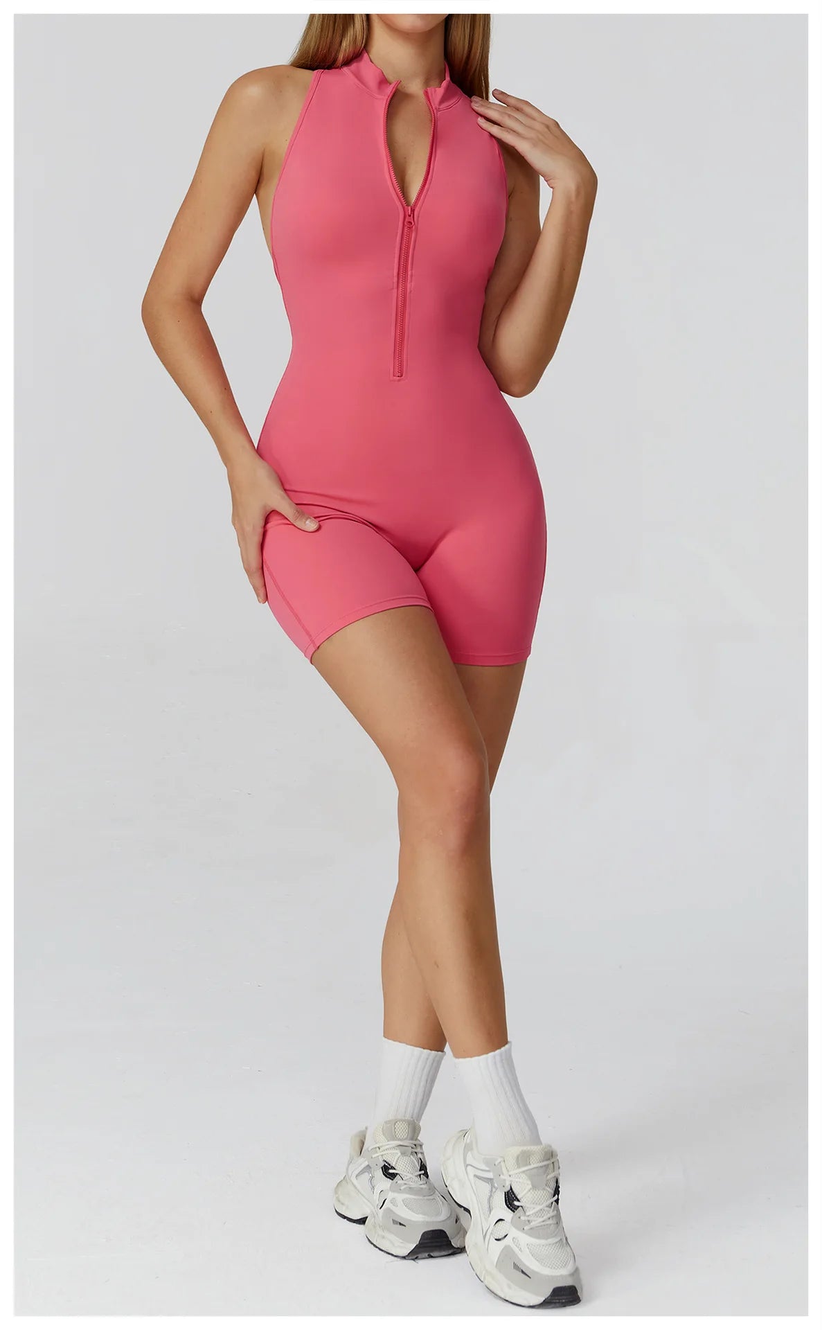 Scrunch Sports Overalls Gym Jumpsuit Women's Fitness Suit Short Sets for Woman Tracksuit Yoga Clothing Zipper Workout Sportswear