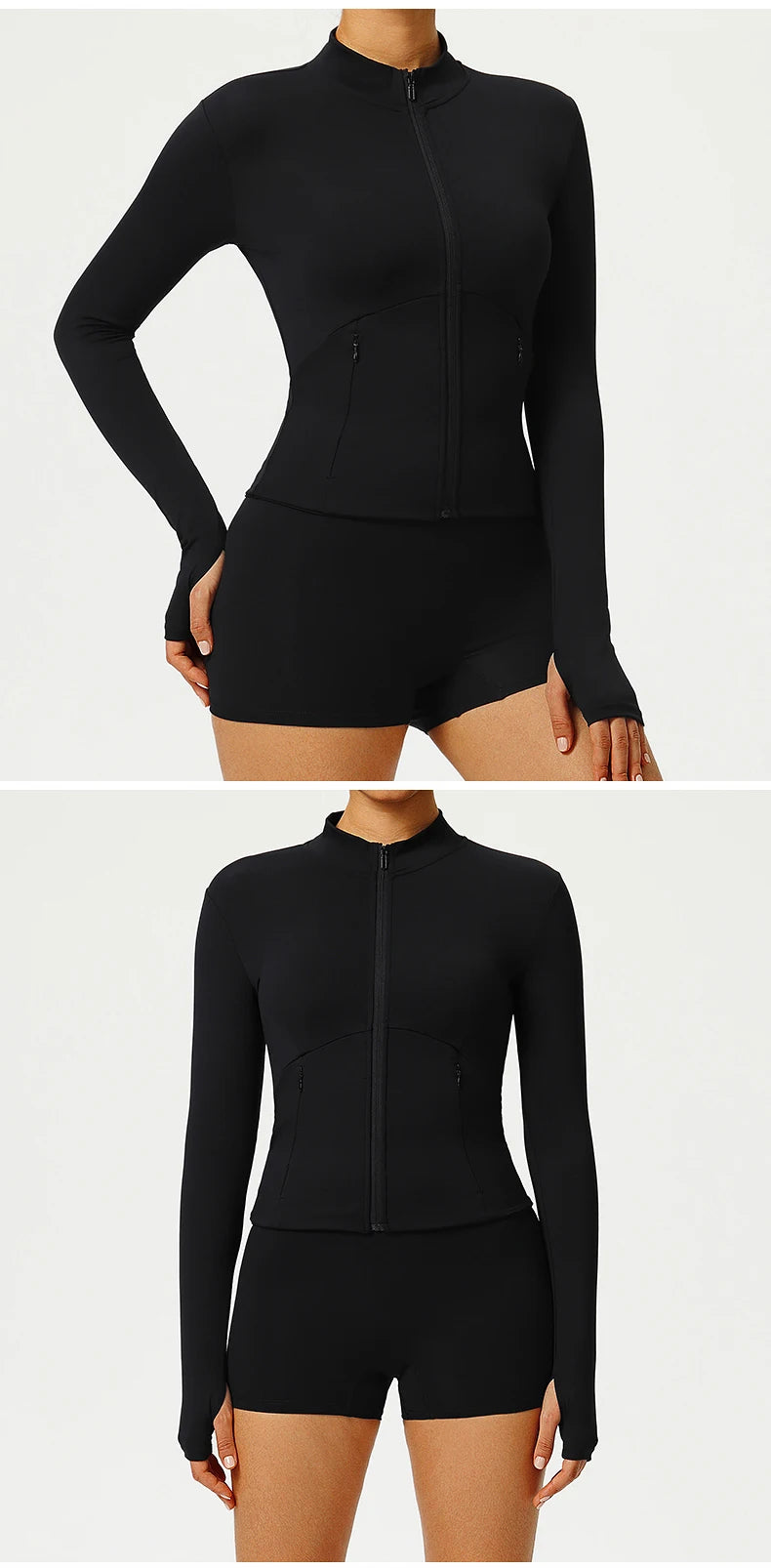 Women Outdoor Sports Long Sleeved Slim Yoga Clothes Quick Dry Zipper Cardigan Stand Up Collar Jacket Running Fitness Jacket Top