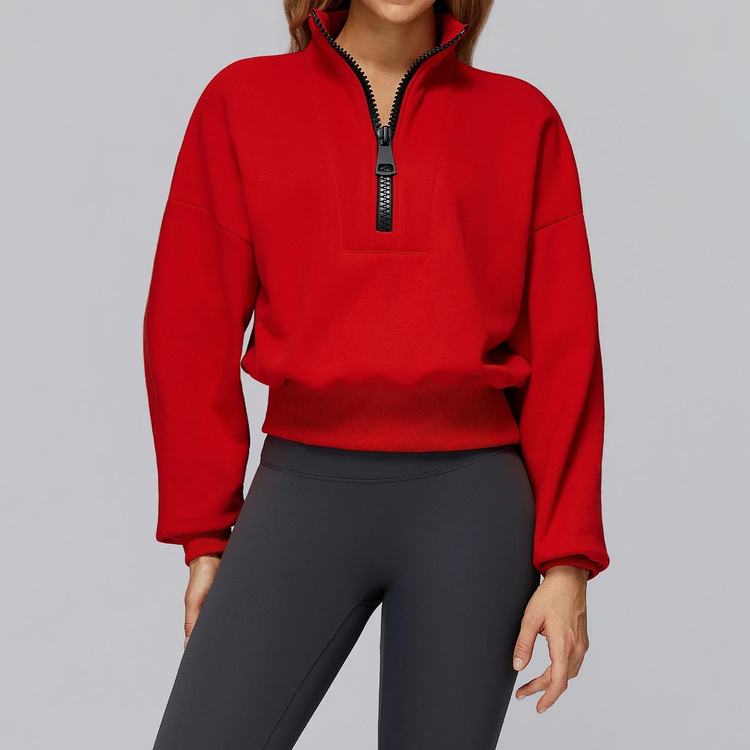 Winter Sports Hoodie Yoga Long Sleeved Women's Stand Collar Loose Windproof Hoodie Warm Long Sleeved Casual Outdoor Sports Top