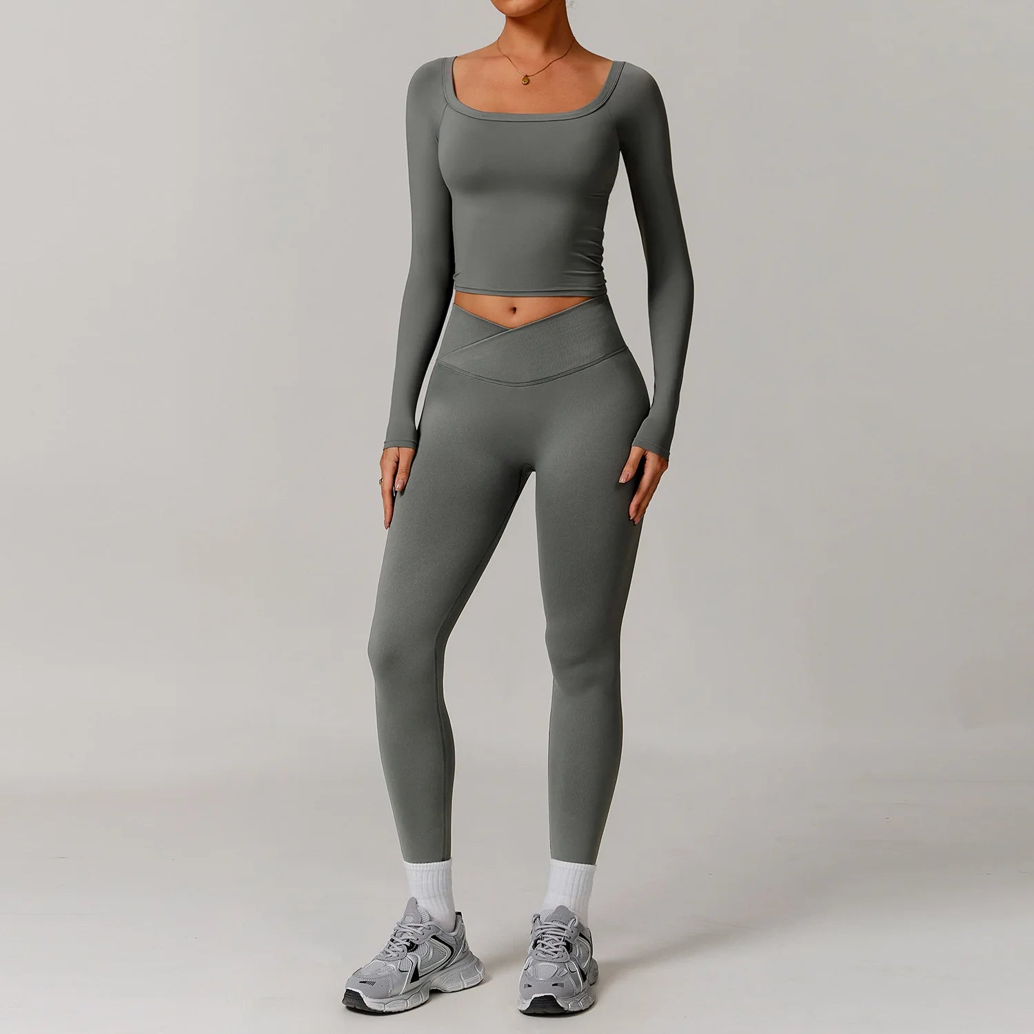 2 Pieces Yoga Suit Sports Set Women Athletic Wear Gym Set Women Tracksuit Running Workout Long Sleeve Sports Shirt Yoga Clothing