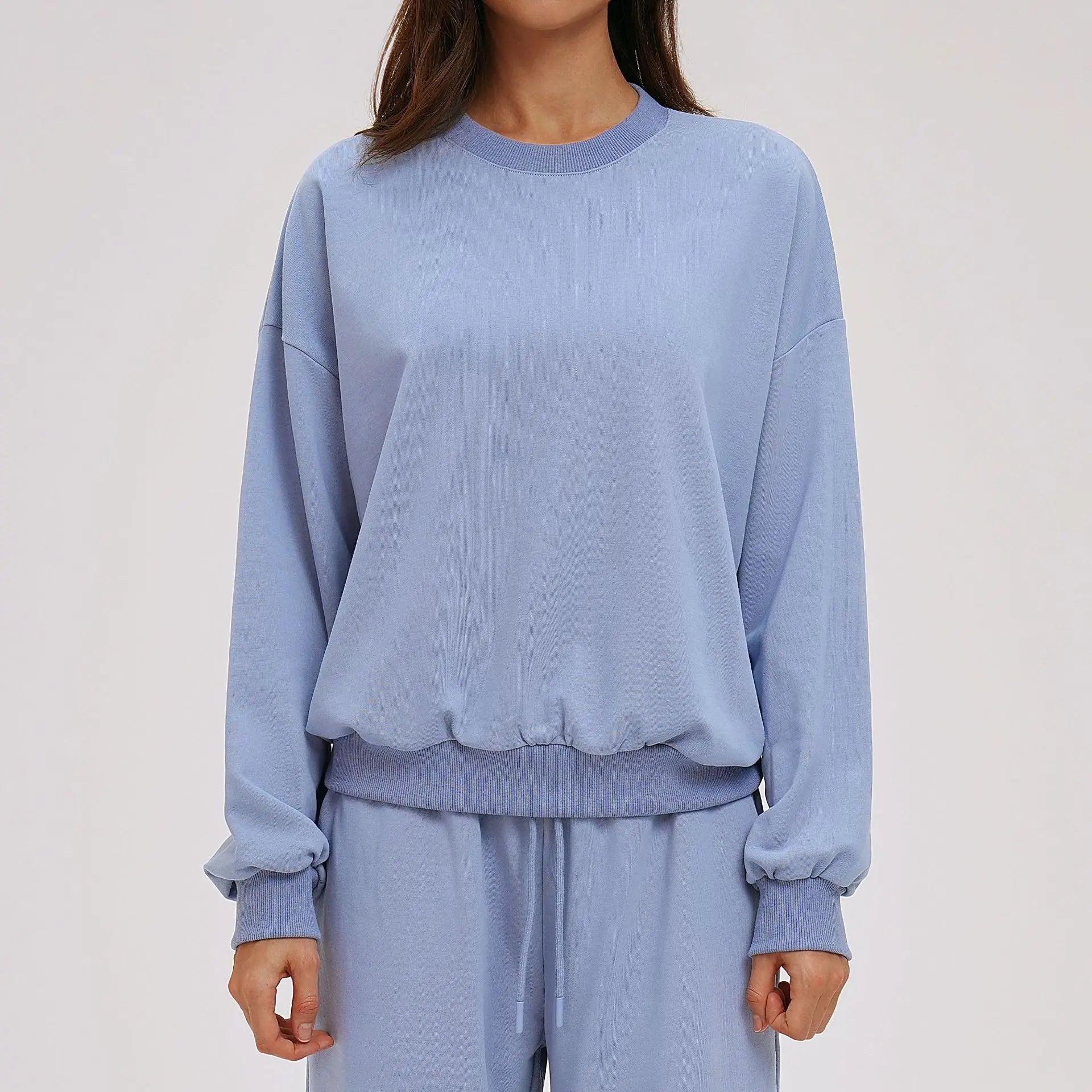 Knitted Round Neck Sports Hoodie for Women Long Sleeves for Outerwear Casual Loose Hoodie Running Top Fitness Sportswear