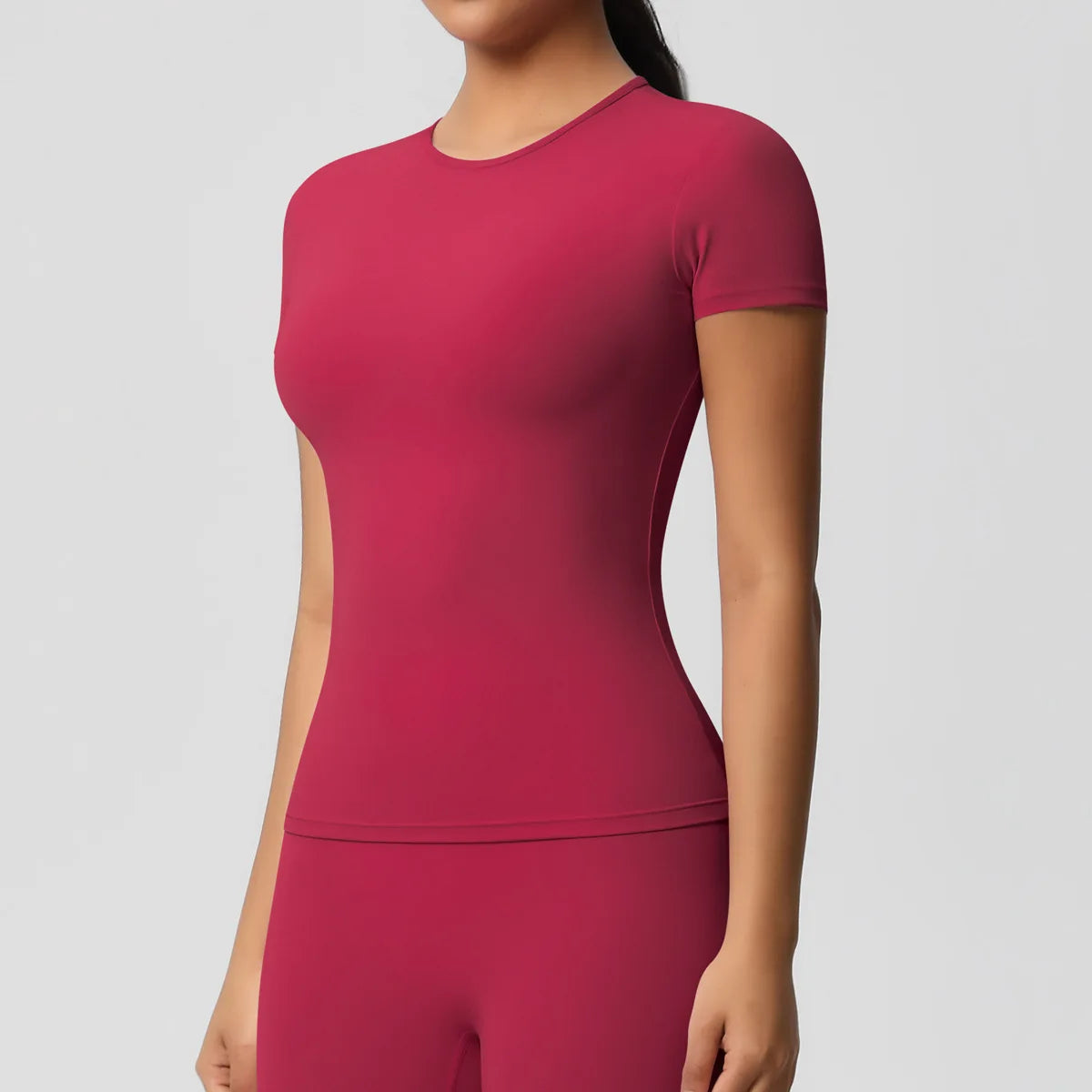 New Women Running Sports T Shirt Summer Short Sleeve Round Neck Breathable Stretchy Gym Yoga Slim Fitness Active Top Tee