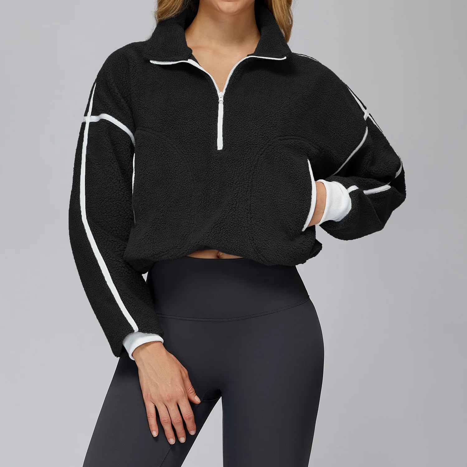 Winter Women's Standing Collar Windproof and Warm Fleece Jacket Women's Long Sleeved Running and Fleece Sports Jacket