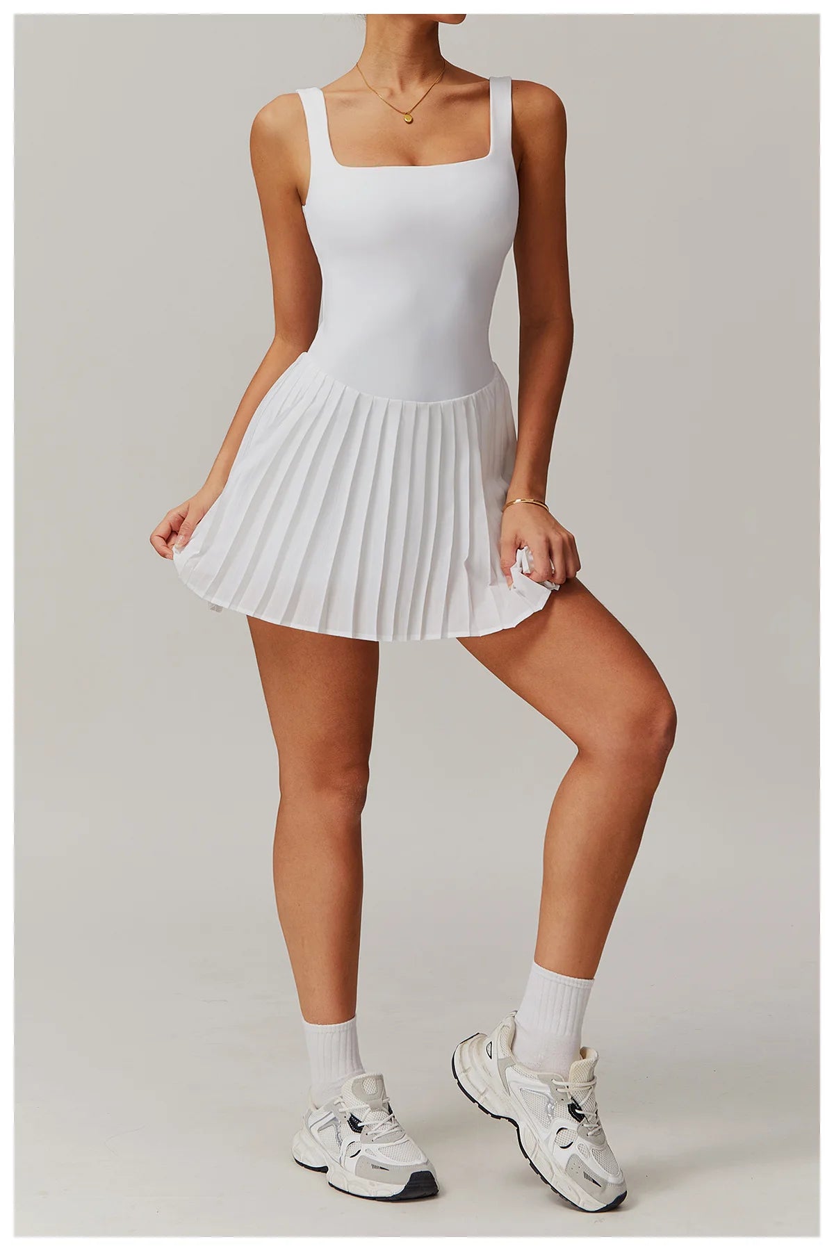 Yoga Set Naked Tennis Dress Women's Jumpsuit Bottom anti Glare Fitness Clothes Sports Running Pockets Pleated Skirt Sports Dress