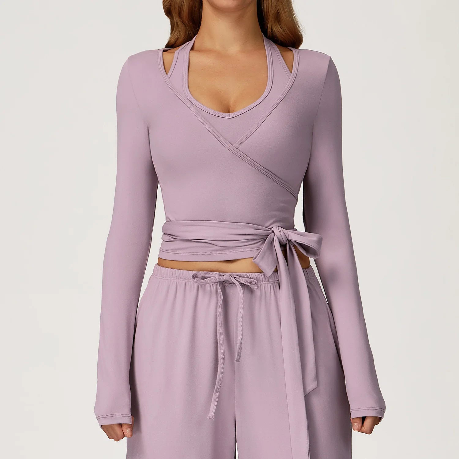 Women Yoga Crossover Strap Long Sleeve Cover-up T-shirts Pilates Running Outdoor Sports Loose Tops Breathable Soft Gym Fitness