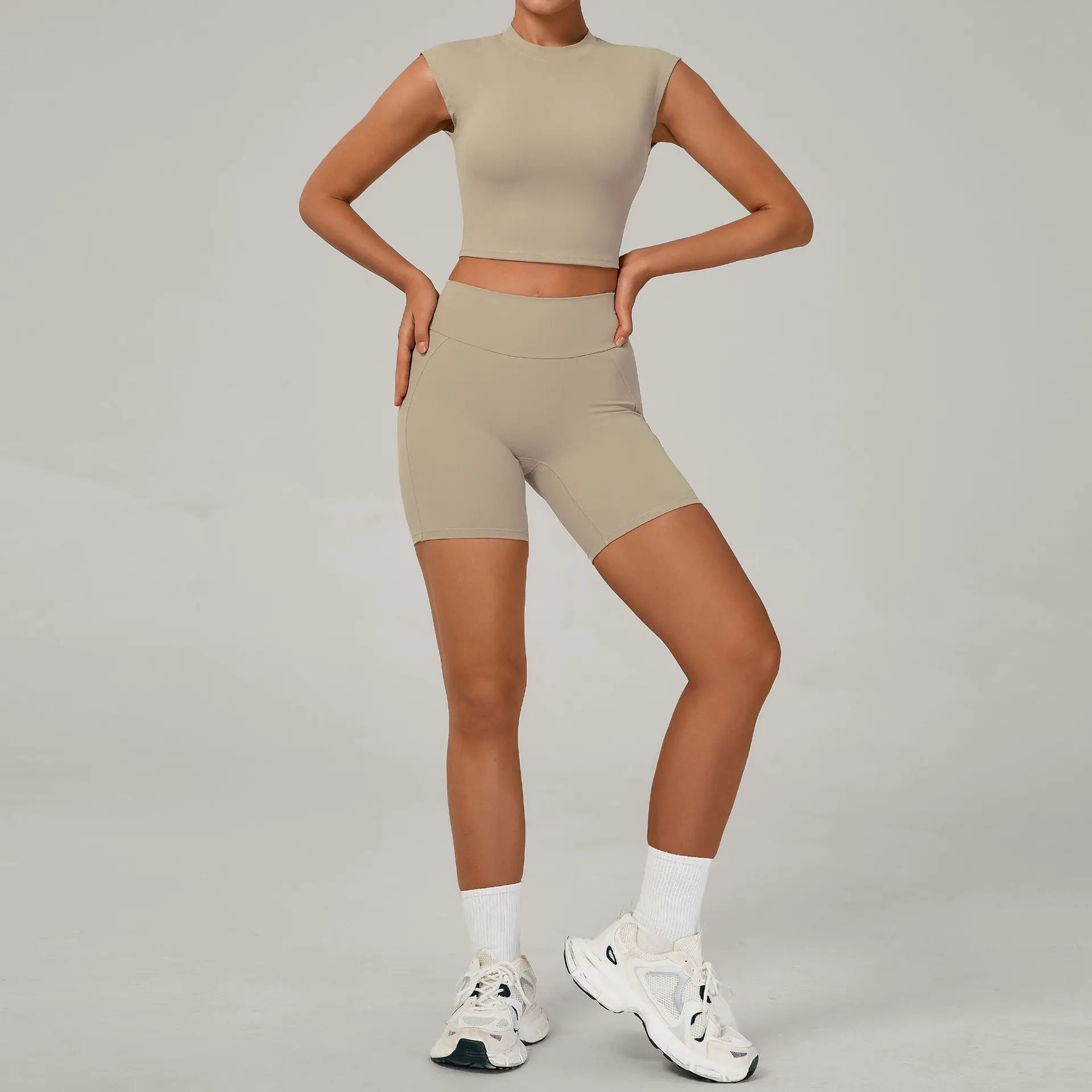 Yoga Sets Workout Sets Women Tracksuit 2 Pieces Gym Suits Yoga Short Sleeves High Waist Shorts Outfits Running Fitness Clothes