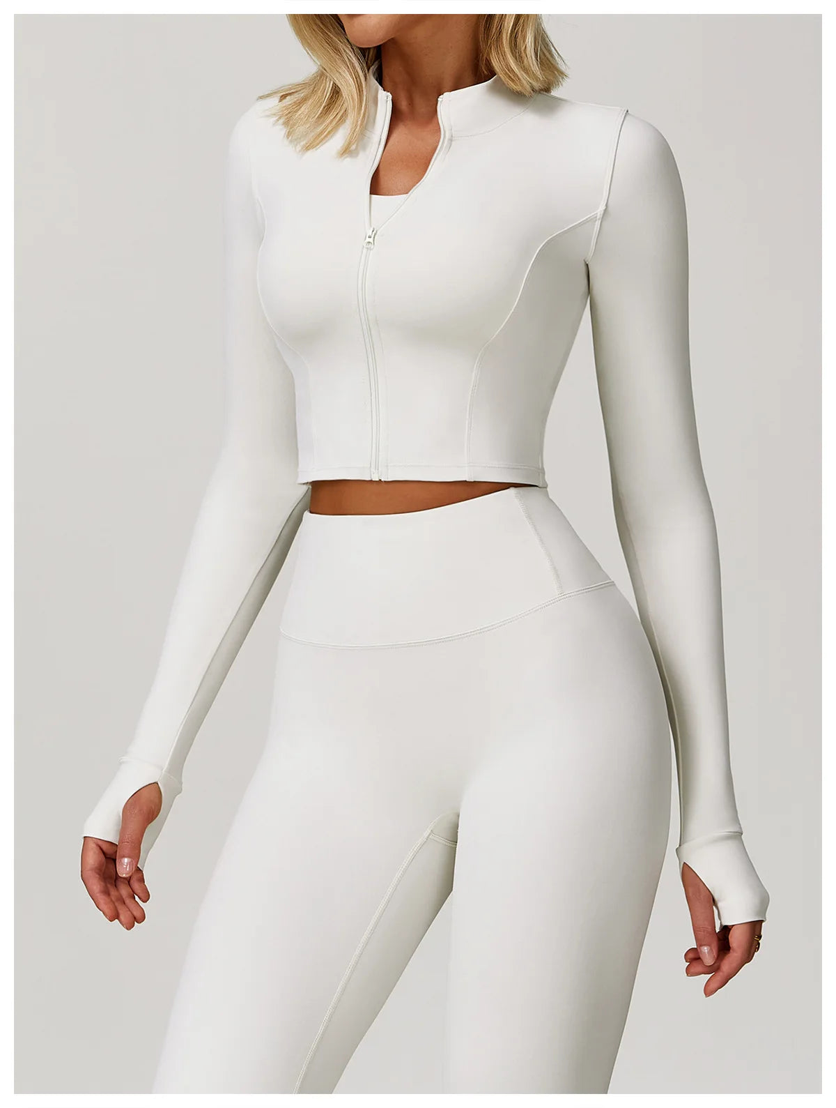 Women Outdoor Sports Long Sleeved Slim Yoga Clothes Quick Dry Zipper Cardigan Stand Up Collar Jacket Running Fitness Jacket Top